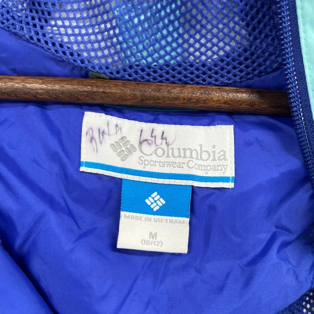 Columbia Rain Jacket Girls M 10/12 Aqua Blue Omni-Tech Hooded Outdoor Waterproof